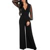 Women's V-Neck Mesh Stitching Rivet Straight-Leg Jumpsuit In Stock