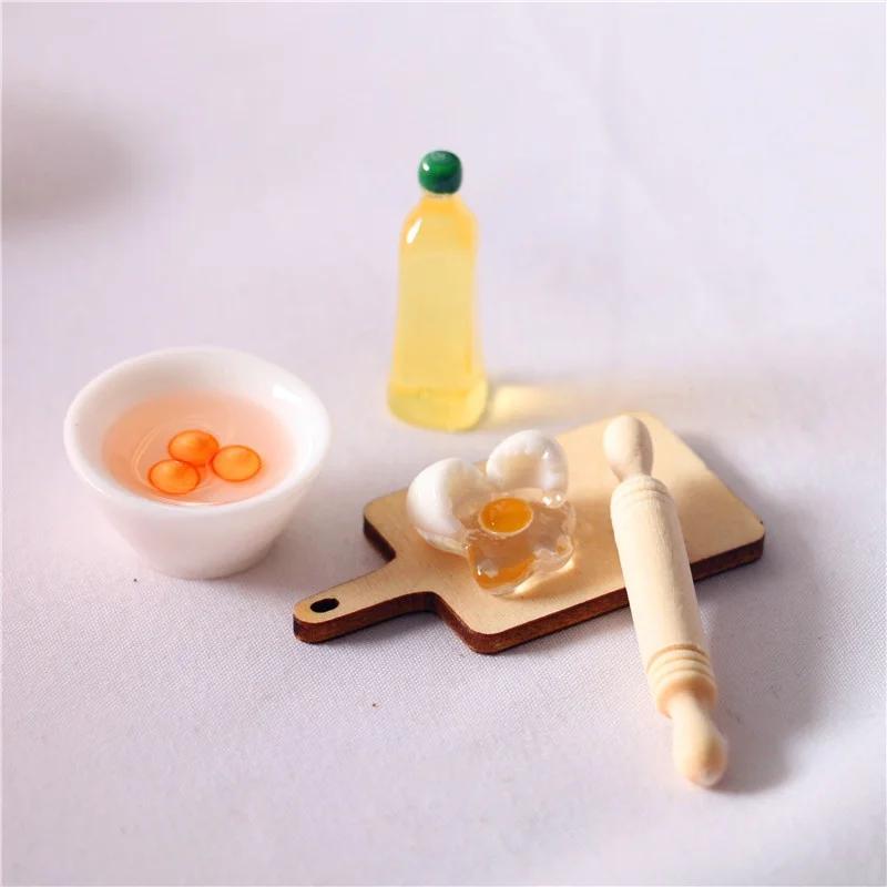 5Pcs/Set Cute Rolling Pin Eggs Bowl Olive Oil Set Kitchen Accessories 1:12 Dollhouse Miniature Home Decor Living Room Decoration