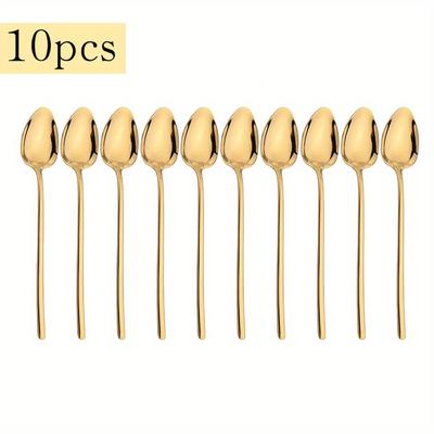 10-teiliges Besteckset mit Tafellöffeln aus Edelstahl, elegantes, goldenes, hochglanzpoliertes Löffelbesteck-Set für Essen und Unterhaltung