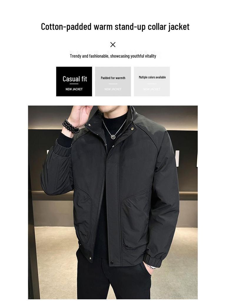Męska modna kurtka z bawełnianym wypełnieniem - stójka, wszechstronna odzież robocza na wiosnę, jesień i zimę