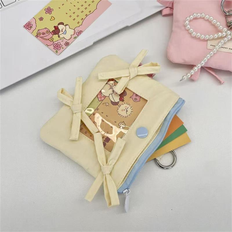 Cute Bow Card Holder Coin Purse Storage Bag Photocard Holder Idol Photo Display Storage Protect Cover Keyring Pendant Bag Charms