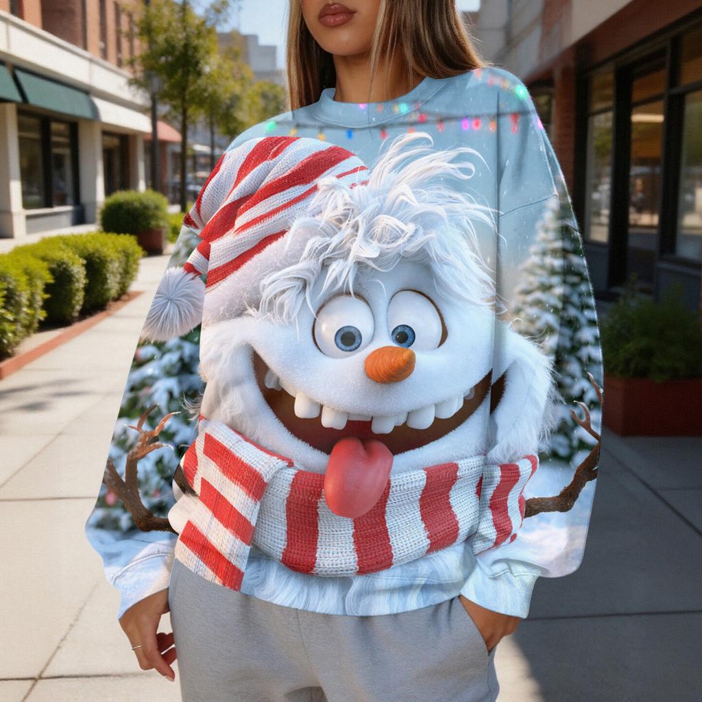 Women's Trendy Christmas Print Crewneck Sweatshirt Lightweight Casual Holiday Pullover