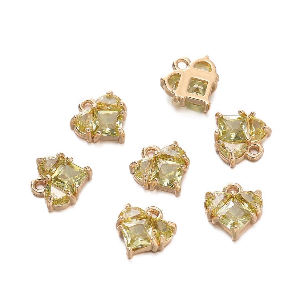 2Piece/Lot 18K Gold Color Plated Heart Charms Pendants with Zircon for DIY Bracelet Necklace Jewelry Making Accessories