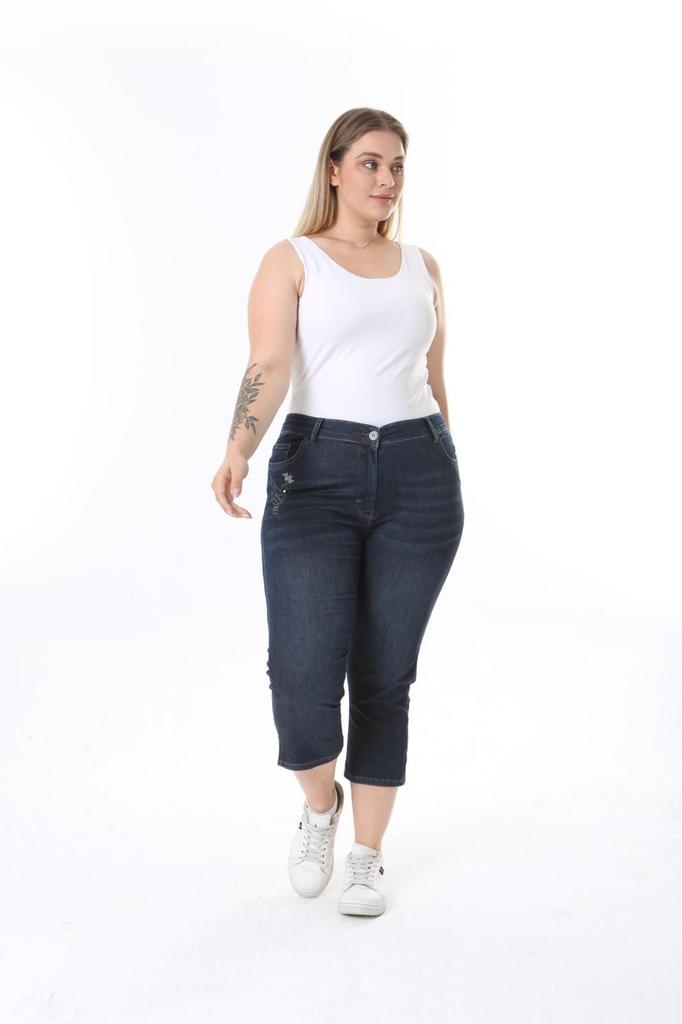 Damenmode Übergröße Shorts & Bermudas Plus Size Jeans Capri mit Schlitz (Taschen- und Stickereidetail)
