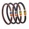 New Gay Pride Rainbow Leather Bracelets For Women Men Black Brown Genuine Leather Bangle Magnetic Clasp LGBT Fashion Jewelry