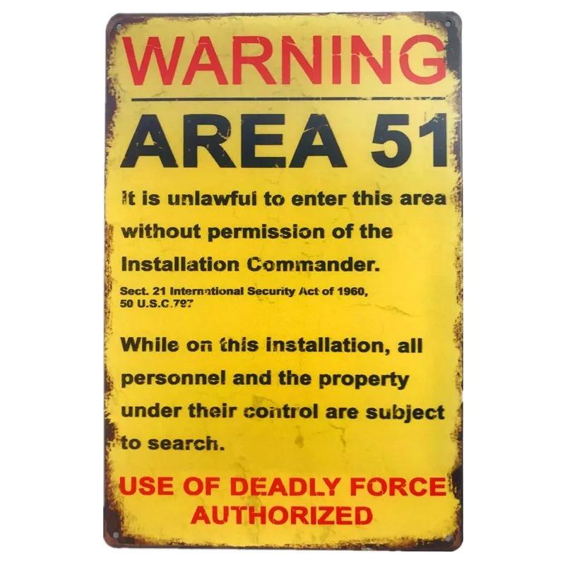Retro Metal Tin Signs Vintage Decor Area 51 Plaque Garage Warning Danger Wall Plates Cafe Bar Decor Room Decoration