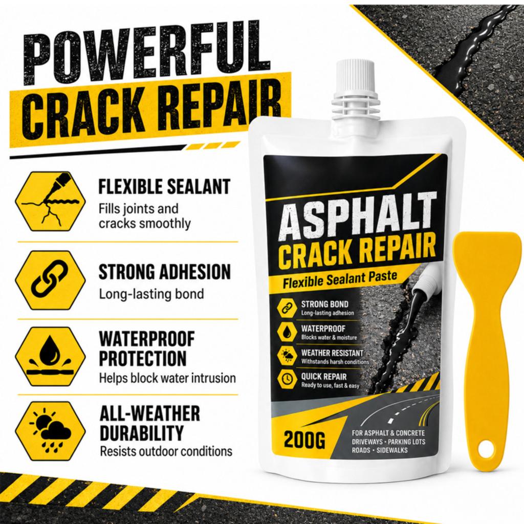 Asphalt Crack Repair Flexible Sealant Paste Strong Bond Waterproof Weather Resistant Quick Repair for Driveways Parking Lots Roads Sidewalks 200G