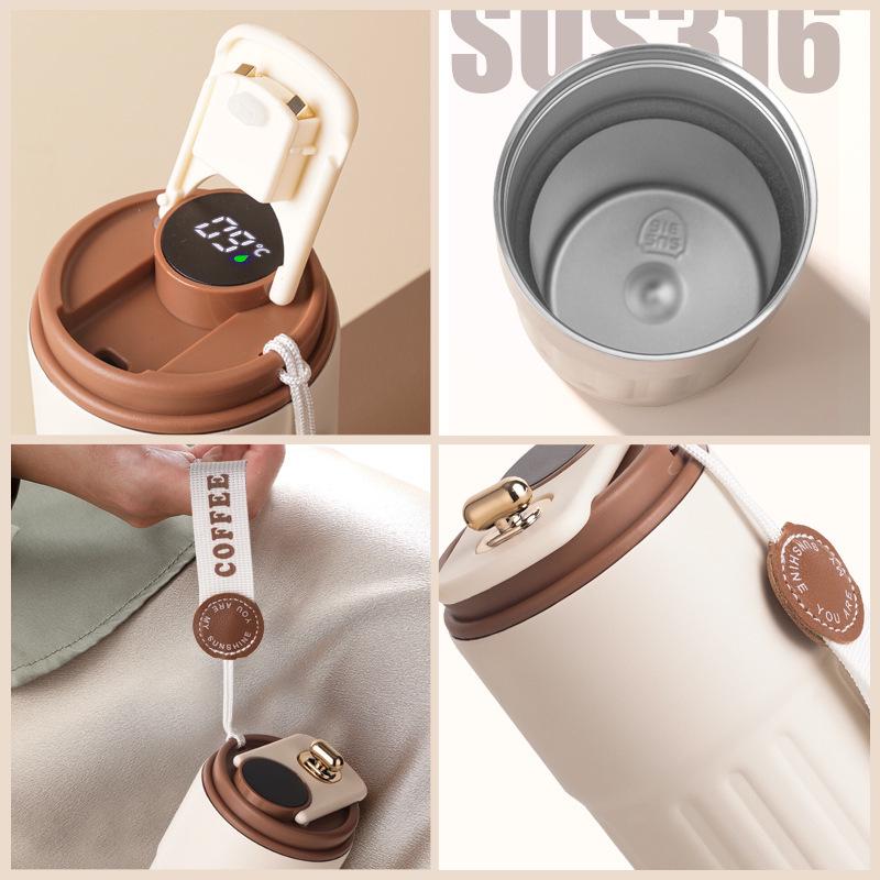 Temperature-Sensitive Coffee Thermos with Lanyard & Drink Switch