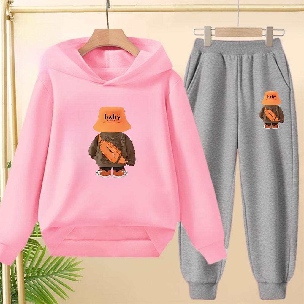 Suit Hoodie, "Baby Boy", Suitable for Boys and Girls Aged 3 to 12. Its Features Are Pink, White and Blue Tops and Trousers