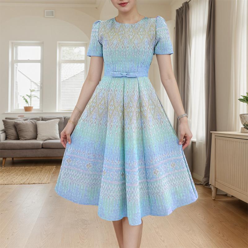 ZANZEA Damen Sommer Casual Rundhals Kurzarm Print Kleid