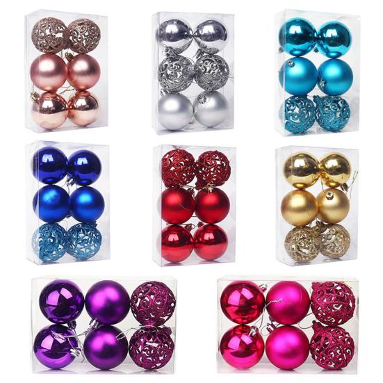6ks 6cm/8cm lehký vánoční přívěsek dekorativní prémiové ozdobné koule na zavěšení stromu