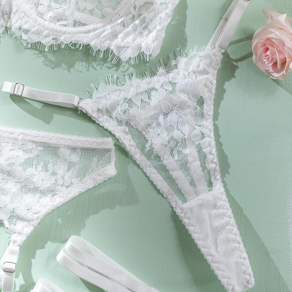 Elegant Lace Five-Piece Lingerie Set with Neck See-Through Design - Valentine's Day Hot Sale