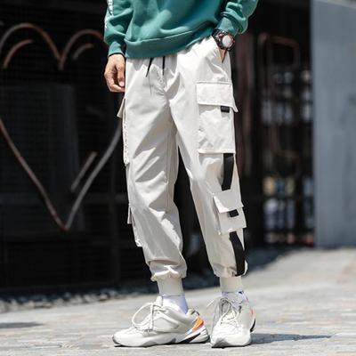 Muži Cargo Nohavice Voľné Sťahovacie šnúrky na členky Pružný pás Jednofarebné Viaceré vrecká Dekor na popruh Fitness Streetwear Outdoor Cestovanie Športové nohavice