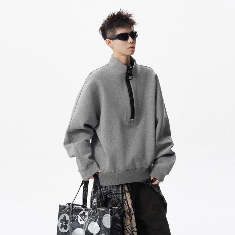 Designer Zip-up Stand Collar Sweatshirt Men Vibe Streetwear Loose Casual Couple Top