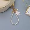 Trendy Letter Pendant Cherry Blossoms Keychain Luxury Fashion Car Key Ring Pearl Beaded Chain Bag Accessories