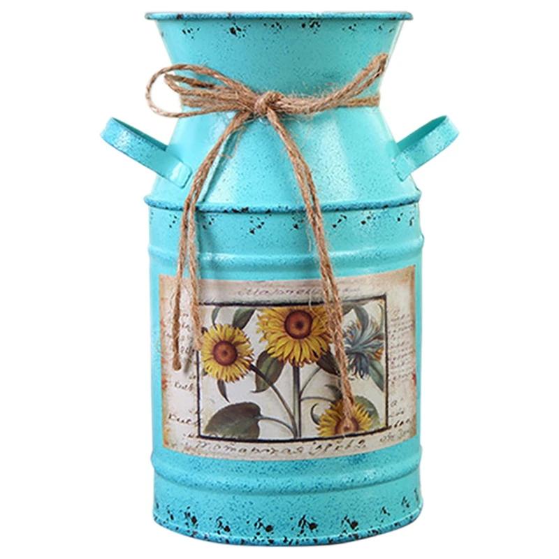 

Садовые растения Ваза для цветов Железное ведро Металлическая ваза Держатель для поделок Домашний декор Композиция Поделка Сельский стиль Потертый Свадебный синий