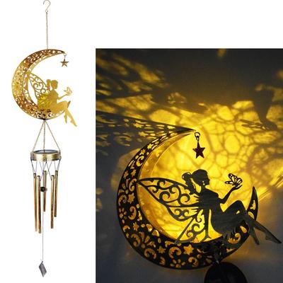 YZYOE Cute Solar Moon Flower Fairy Wind Chime Decorative Iron Craft Fairy Wind Portable LED Outdoor Decorative Perfect Gift for Light, Chime, Light,
