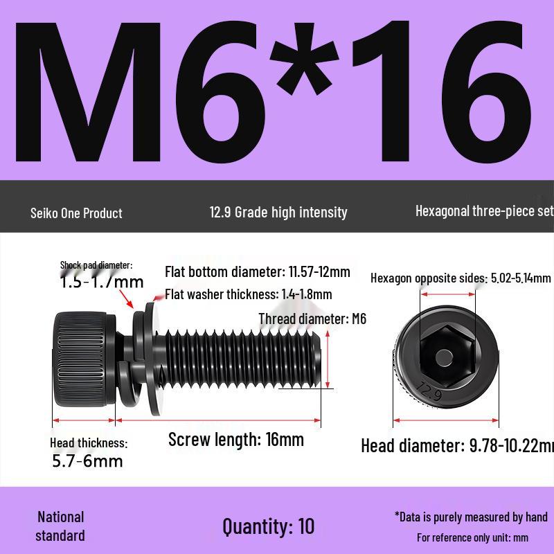 12.9 Grade M4-M12 Socket Head Cap Screw with Washer: Three-Piece Cylindrical Bolt