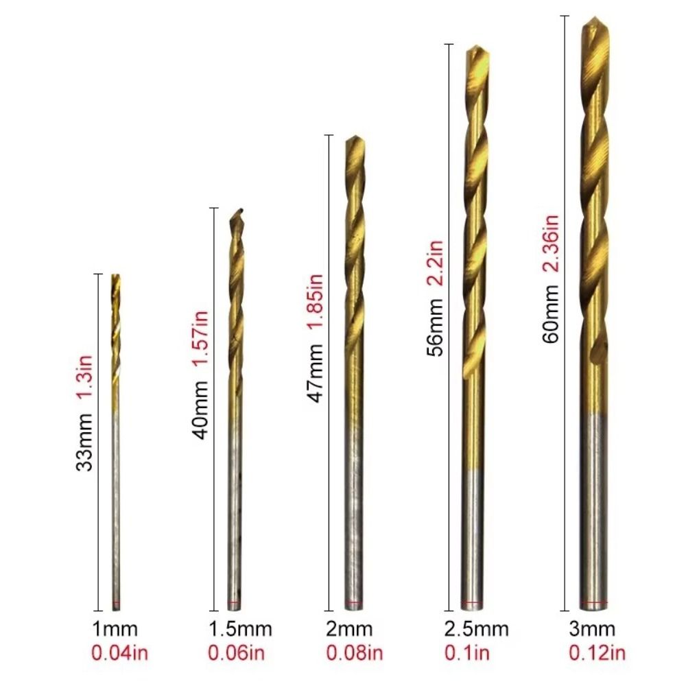 1-3mm Twist Drill Set Titanium Plated Hole Cutter Multifunctional Woodwork Drill