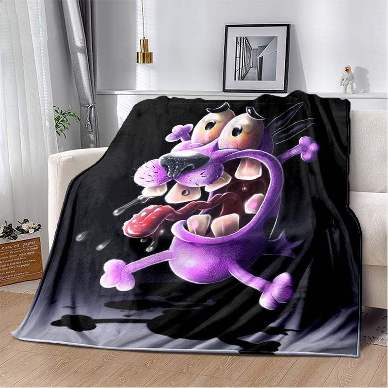 Courage The Cowardly Dog Cartoon Print Flannel Throw Blanket Soft Warm Sofa Bed Cover For Animation Fans Kids Bedroom Living Room Decor Gift