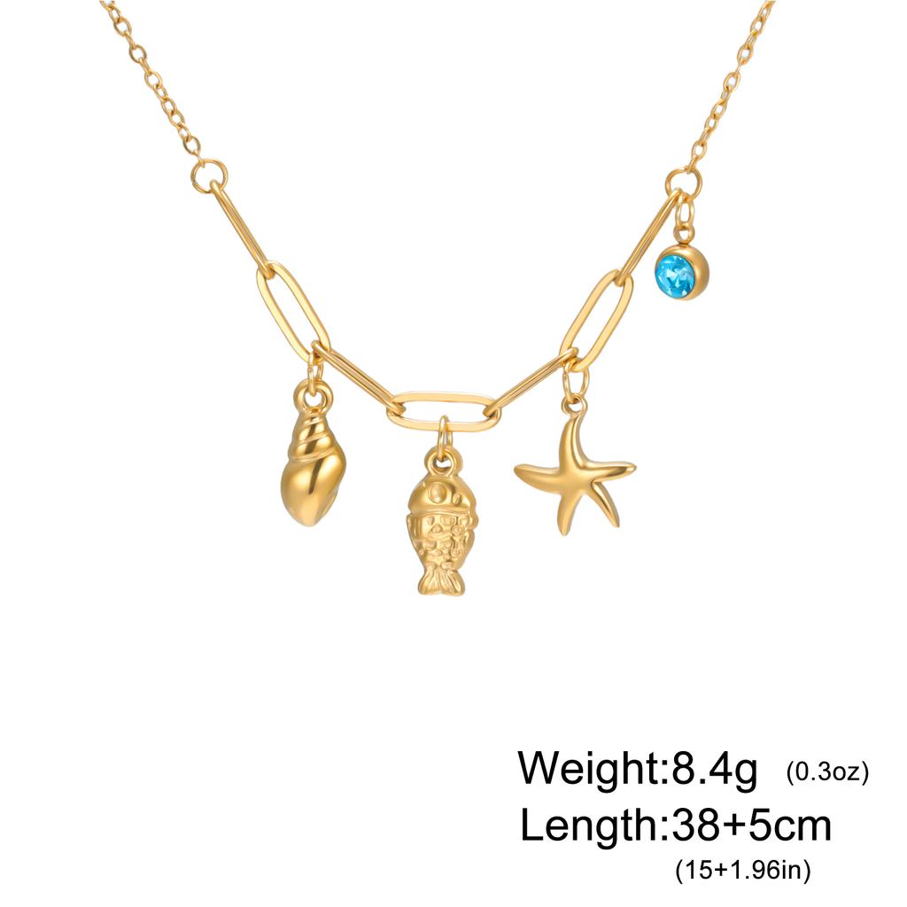 Cazador Sea Fish Conch Starfish Necklaces for Women 2026 Jewelry Stainless Steel Choker Bohemian Birthday Gift Wholesale
