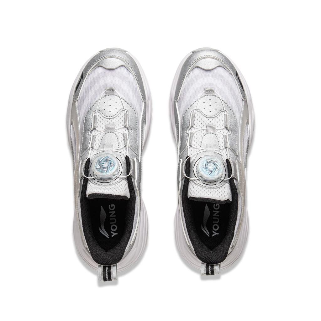 Li Ning Kids Sports Lifestyle Series Comfortable Versatile Shock Absorption Rebound Low-Top Casual Shoes Kids sneaker Silver Standard-White YKCV202-7