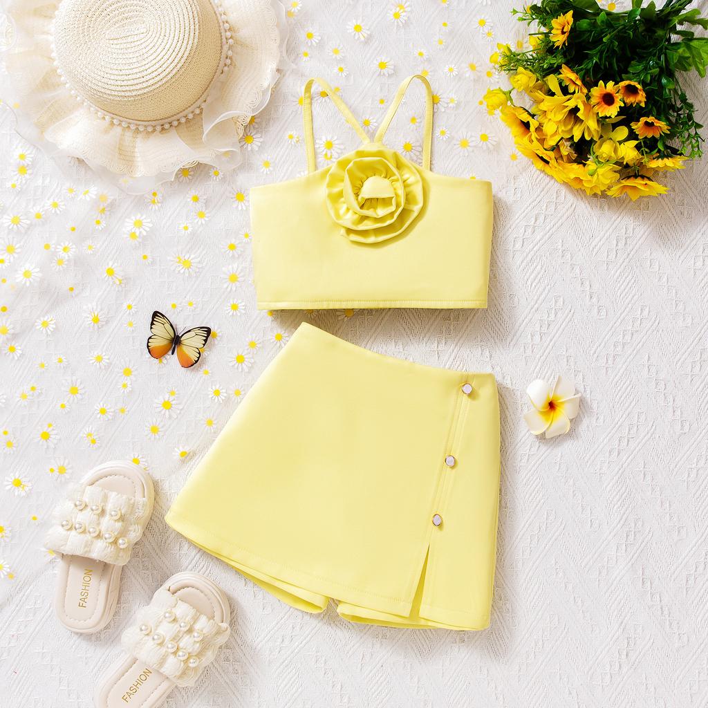 Girls' Fashionable Set Summer Children's Cute Flower Halter and Culottes Set