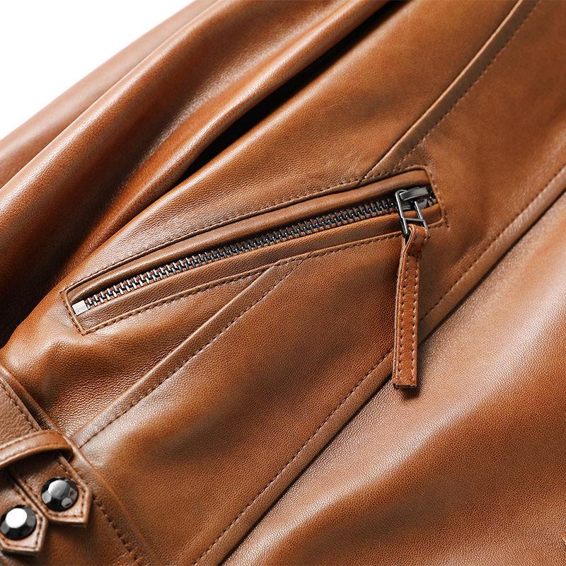 Women's Sheepskin Leather Motorcycle Jacket - Korean Style 2025 Spring/Autumn Outerwear