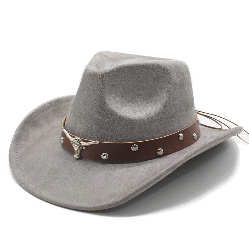 Western Cowboy Turned Edge Cowboy Hat Bull Head Accessories Suede Jazz Hat Riding Hat