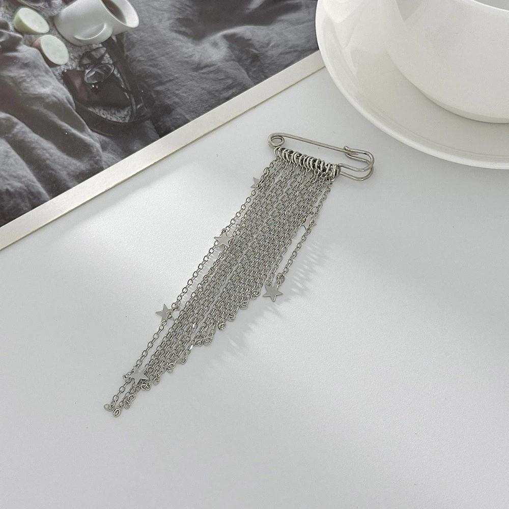 Geometric Love Pendant Pin Irregular Star Tassel Brooches Personality Tassel Chain Brooch  Male