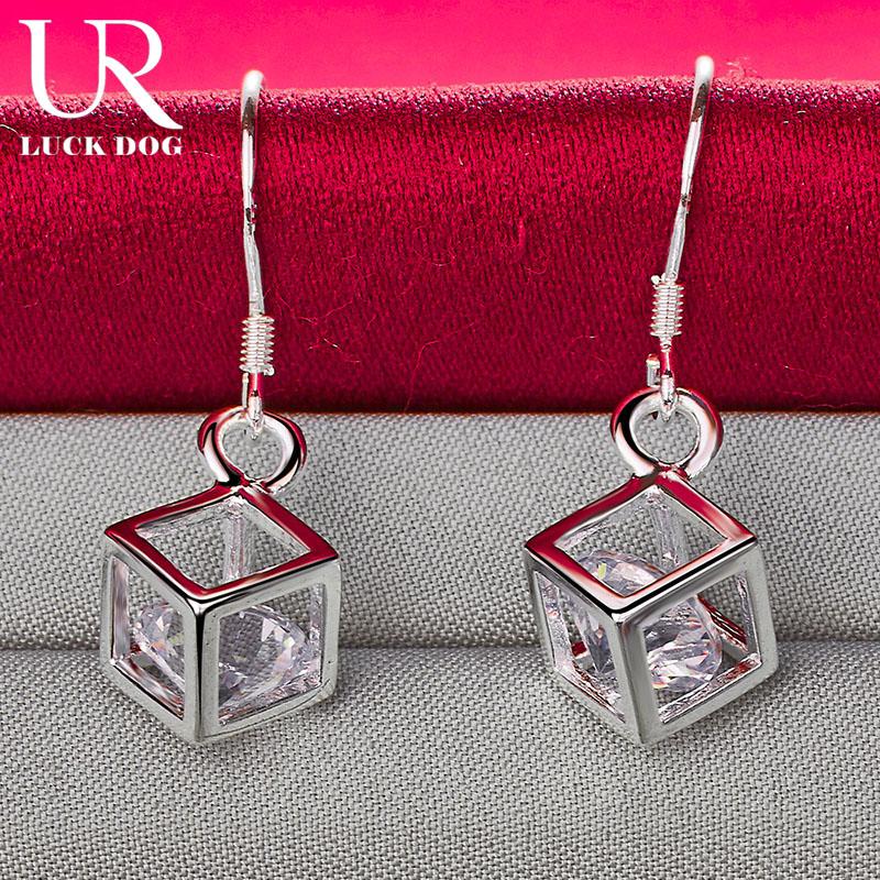 925 Sterling Silver Square AAA Zircon Piercing Earrings Fashionable Wedding Jewelry