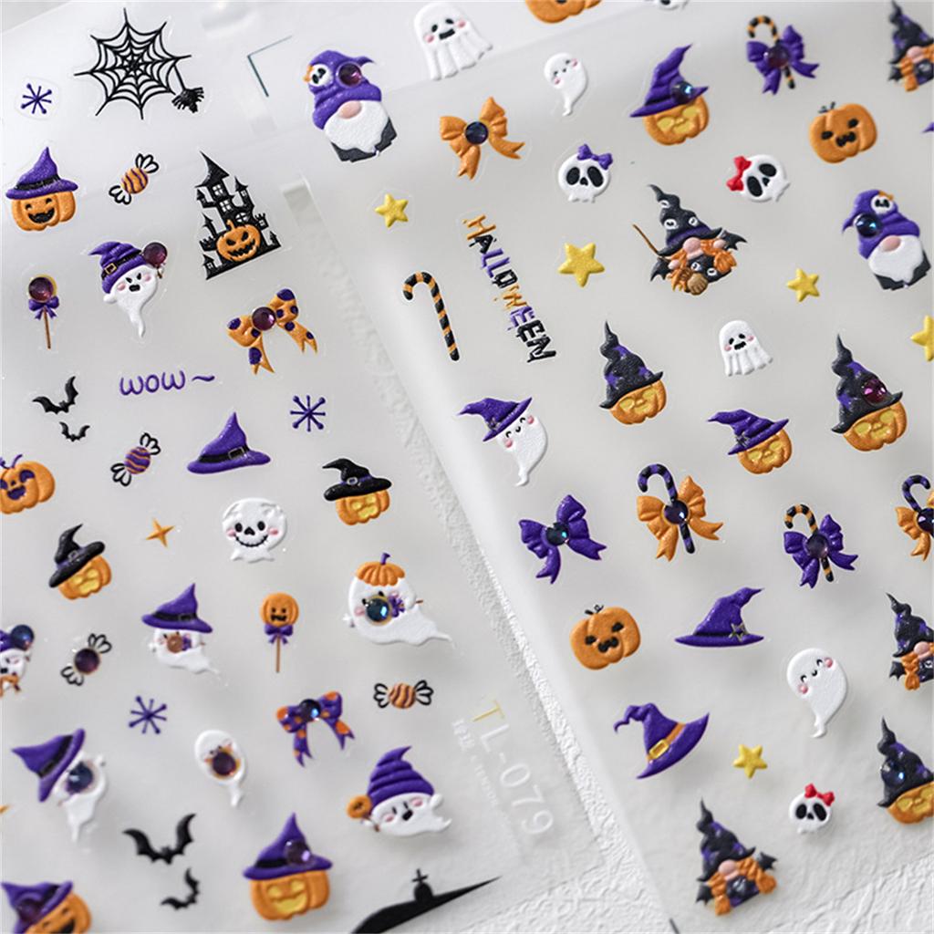 1pcs 5D Colorful Rhinestones Pumpkin Ghost Nail Art Halloween Stickers Adhesive Transfer Nail Decoration Decals Accessory