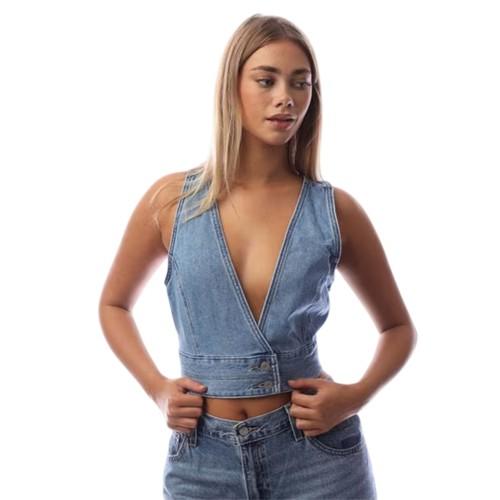 Levis Womens/Ladies Raine Denim Low Plunge Sleeveless Crop Top
