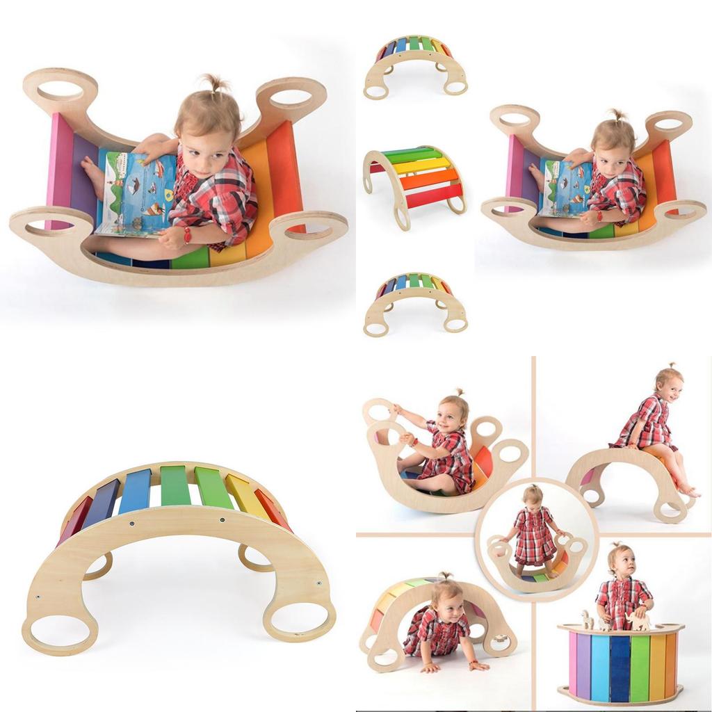 Wooden Balance Board For Kids Indoor Play With Rainbow Rocker For Sensory Development