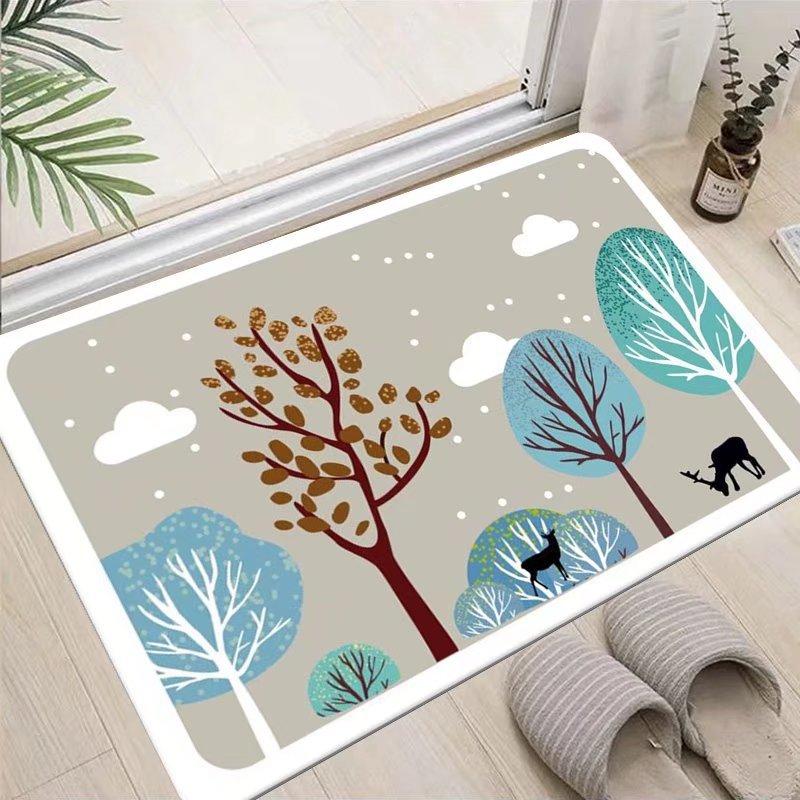 Entrance Door Carpet Floor Mat Home Bedroom Bedside Carpet Printed Carpet Plant Pattern Entrance Foot Mat
