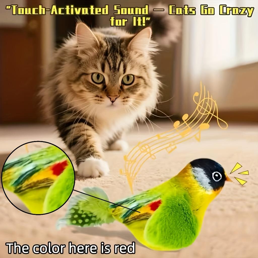 

[Игрушка для кошек] Интерактивная плюшевая игрушка-дразнилка в виде птицы для кошек - Реалистичный звук чириканья, Искусственные перья, Пушистые перьевые палочки, Одиночная охота 1pc зелёный