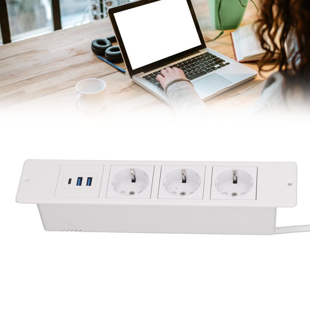 Versenkbare Steckdosenleiste 3x Steckdosen 2x USB A 1x USB C PD20W Anschlüsse Tischsteckdose mit 1,5 m Kabel Standard