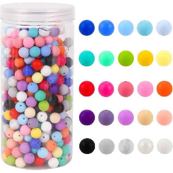 Keyzone Silicone Beads Bulk Kit 500Pcs 12mm, Silicone Beads for Keychain Making Round Shapes 25 Multicolor, DIY Necklace Bracelet Rubber Beads for