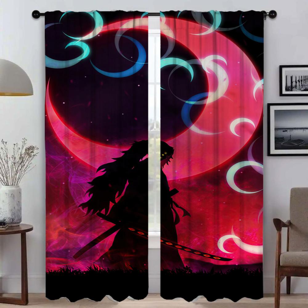 Demon Slayer Elegant Room Curtains for Living Room Halloween Decoration Home Interior Curtains 2 Pieces Tulle for Bedroom Shades