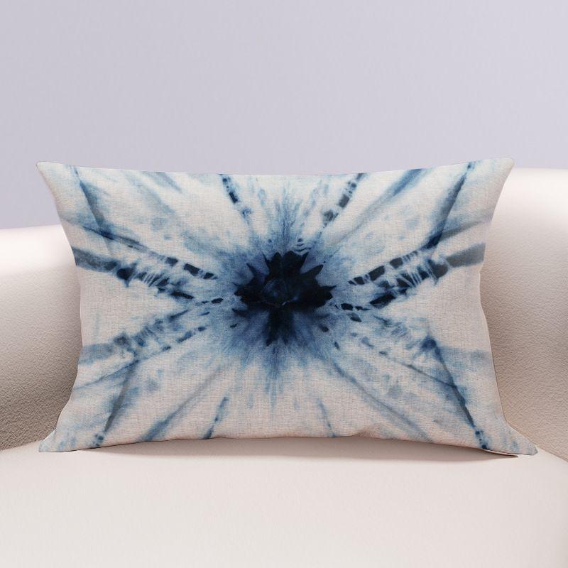 Blue Rectangular Pillow Cushion with Artistic Cotton and Linen Tie Dye Pattern Pillowcase