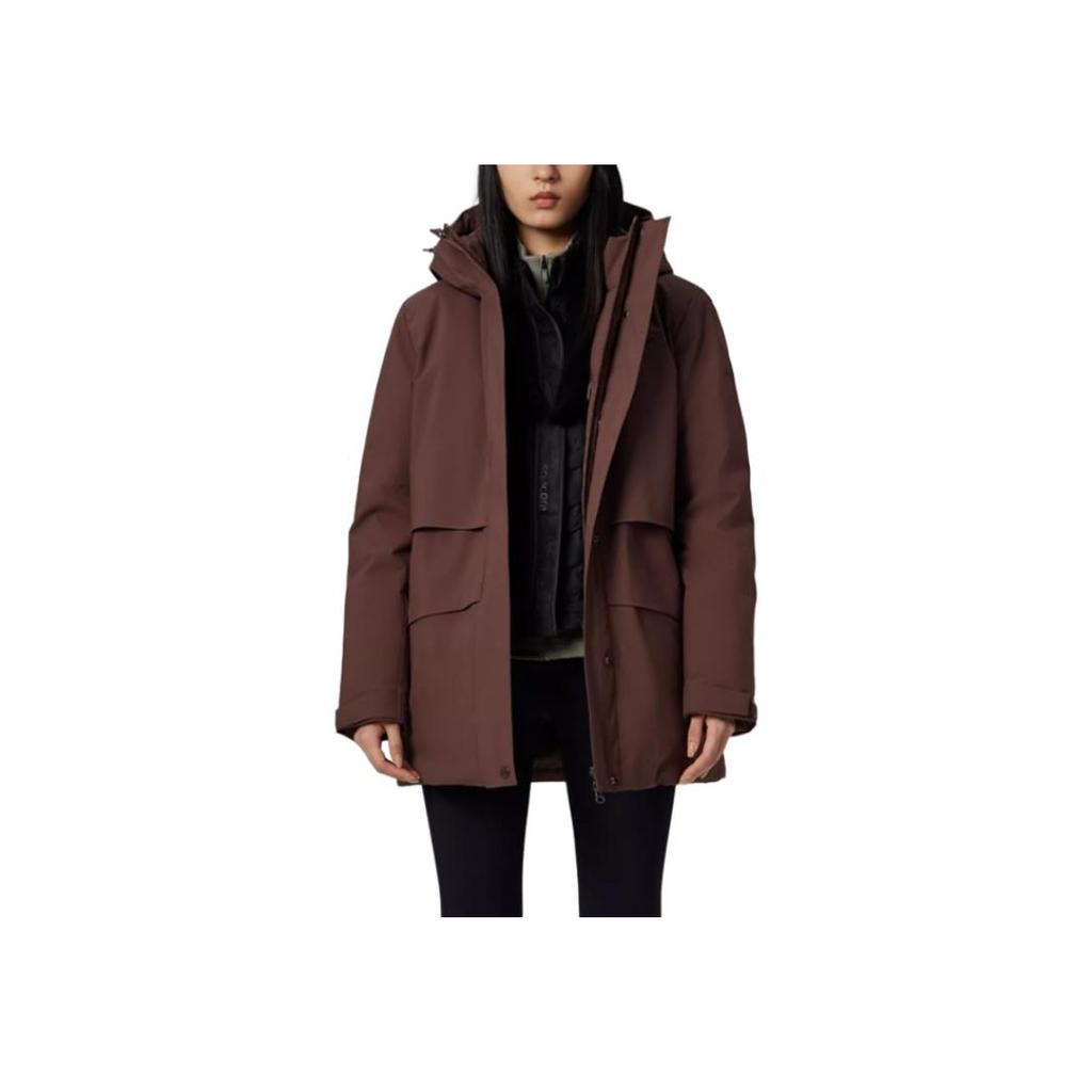 SAUCONY Solid Color Long Hooded Down Jacket Women Outerwear Chestnut-Brown SC1240166A-CO56