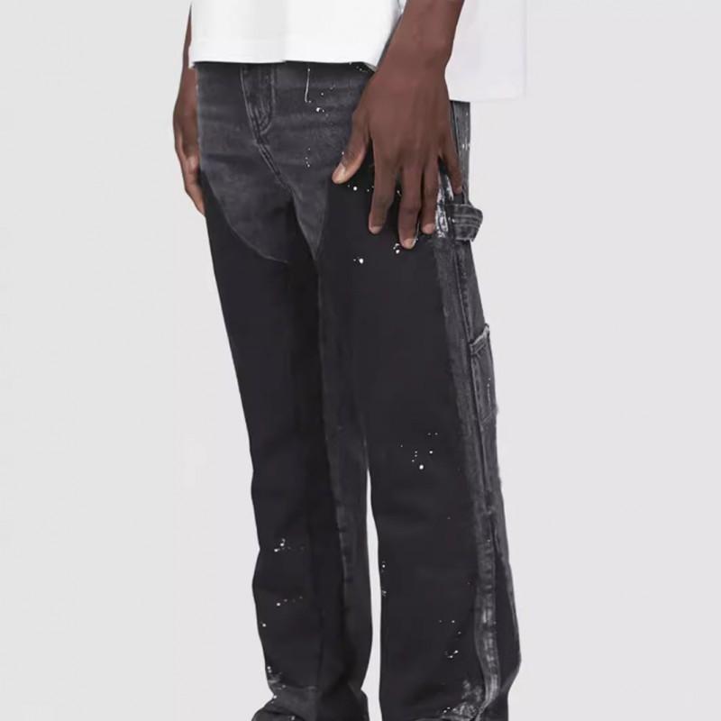 Herre Stræk Denim Cargo Bukser Med Patchwork Detalje Afslappet Pasform Vide Bukser Afslappet Streetwear