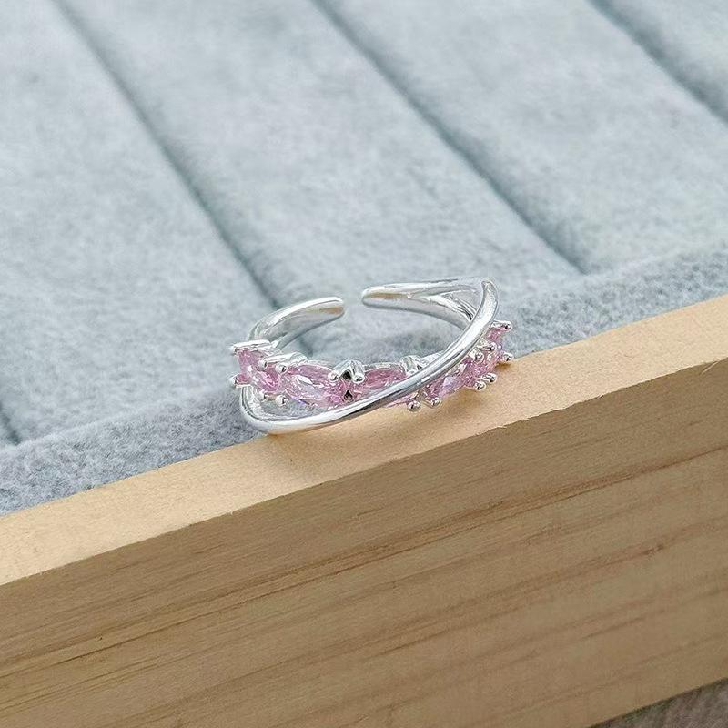 Sweet Crit Romantic Pink Micro-Inlaid Zir*****Pen Ring Female Color Treasure Cold Wind Niche Temperament Light Luxury Ring