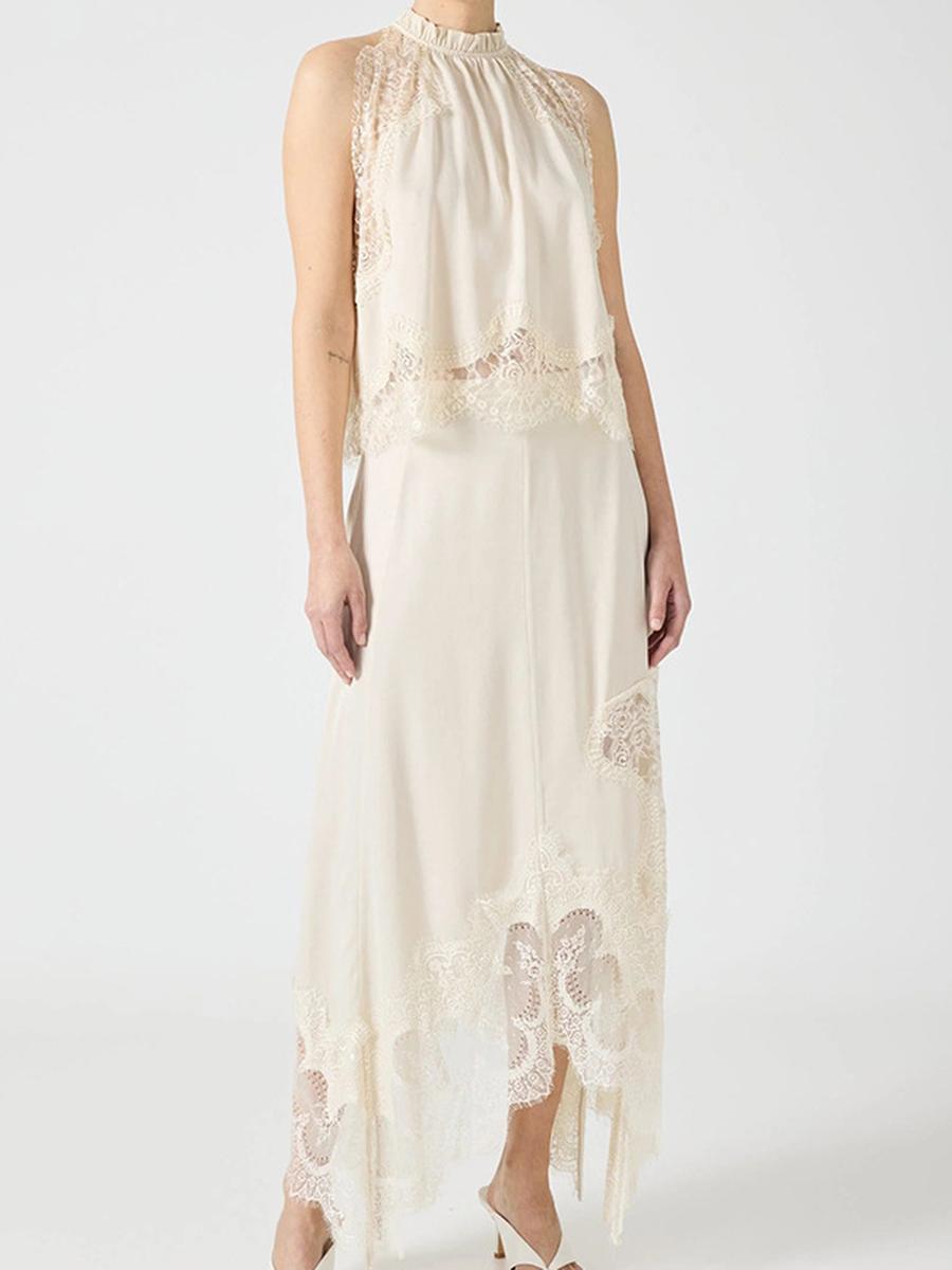 

Женский кружевной комплект из двух предметов с вырезами и открытой спиной, топ-майка S слоновая кость