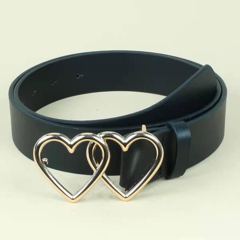 

Stylish Korean Heart Shaped Double Buckle Women s Fashion Denim Belt For Versatile Outfits StyleB