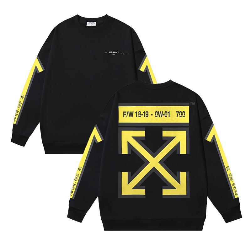 

1304 Off-White 2025 Autumn/Winter New Yellow Letter Arrow Pattern Printed Men s and Women s Round Neck Hoodie XL чорний