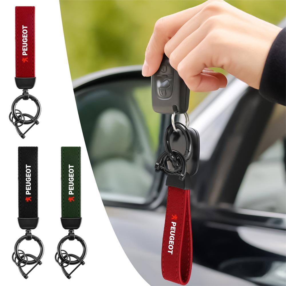 Leather Car Emblem Keychain Keyring Key Chain Badge Pendant For Peugeot 206 207 P208 306 307 308 408 107 2008 3008 Accessories