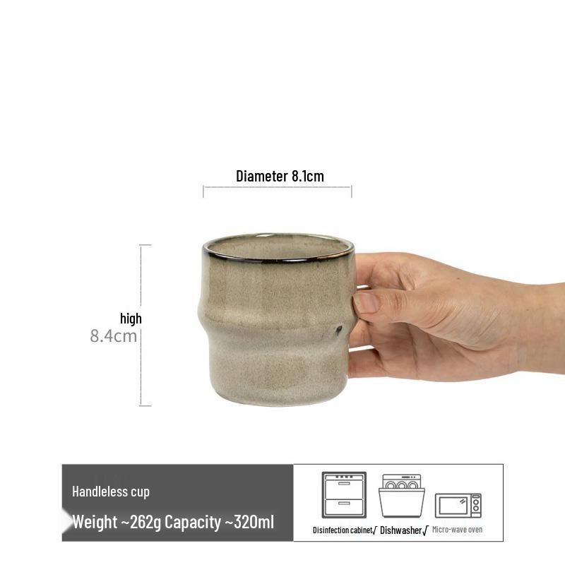 Vintage-Style Ceramic Handleless Teacup Set – Japanese-Inspired Rustic Coffee & Water Cups