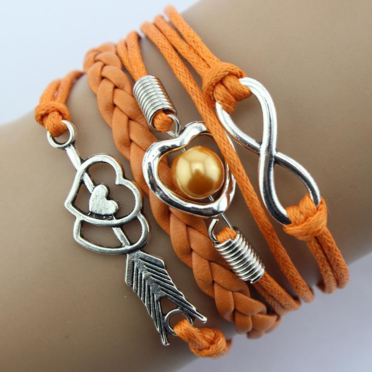 Ženy 8 Word Symbol Pletené vícevrstvé Love Heart Towers Faux Pearl náramek