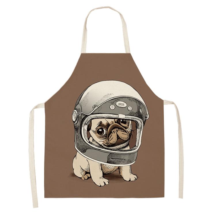 Bulldog Dachshund Pug Dog Kitchen Apron Printed Cotton Linen Women Bib Household Cooking Cleaning Tool
